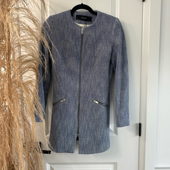 Zara blazer jacket blue zip-up - Picture 2 of 4